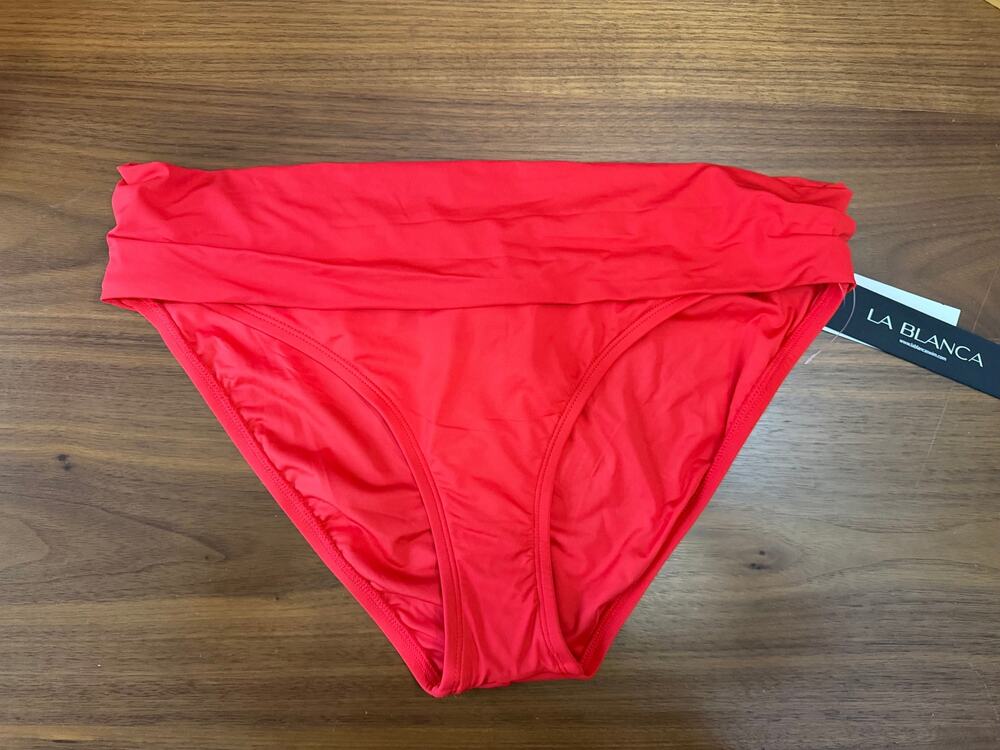 La Blanca Island Goddess Red Shirred Band Bikini Bottom Size 12 NWT